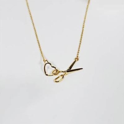 Scissor & Heart Charm Necklace- Gold